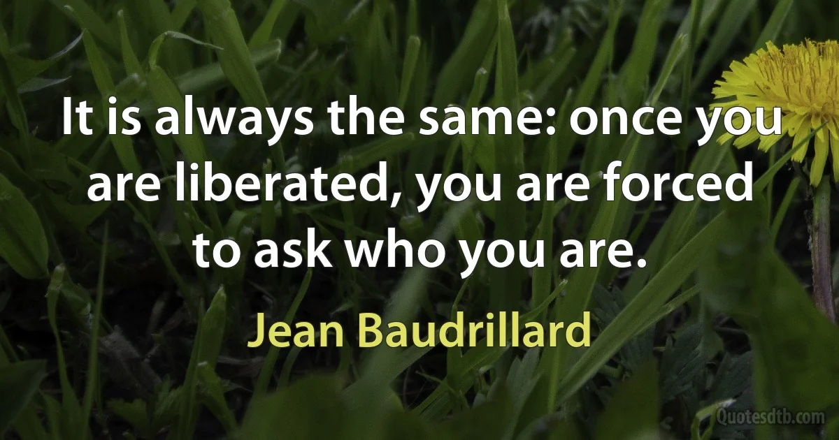 It is always the same: once you are liberated, you are forced to ask who you are. (Jean Baudrillard)