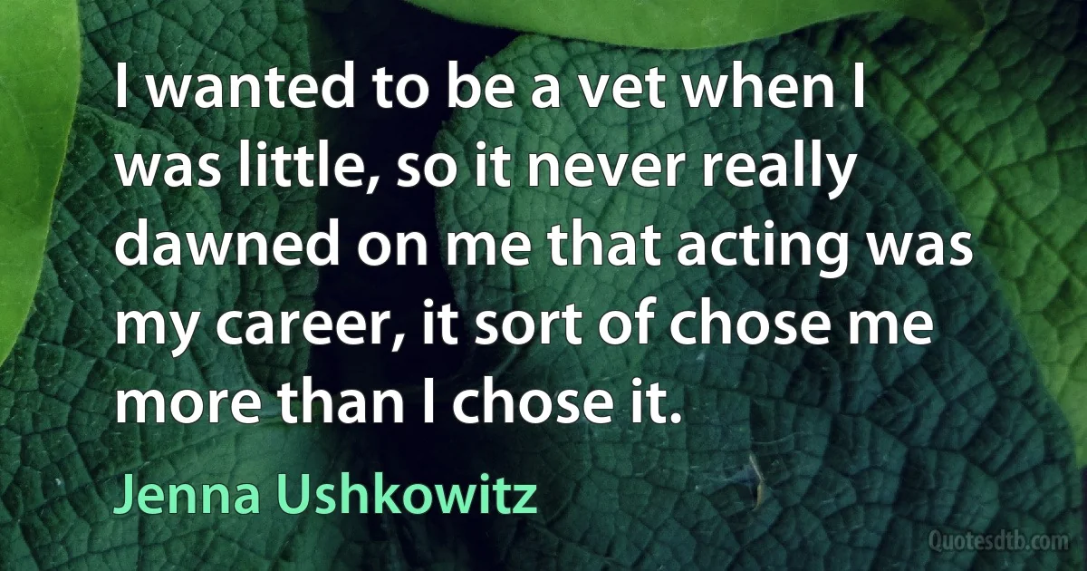 I wanted to be a vet when I was little, so it never really dawned on me that acting was my career, it sort of chose me more than I chose it. (Jenna Ushkowitz)