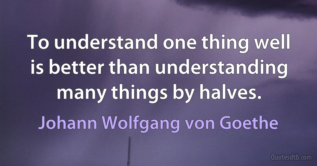 To understand one thing well is better than understanding many things by halves. (Johann Wolfgang von Goethe)