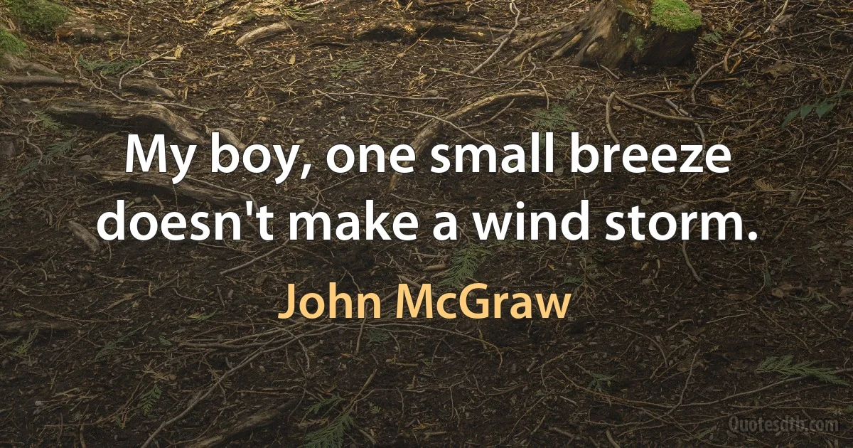 My boy, one small breeze doesn't make a wind storm. (John McGraw)