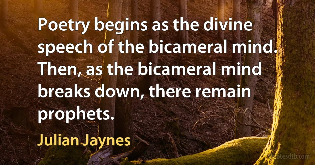 Poetry begins as the divine speech of the bicameral mind. Then, as the bicameral mind breaks down, there remain prophets. (Julian Jaynes)