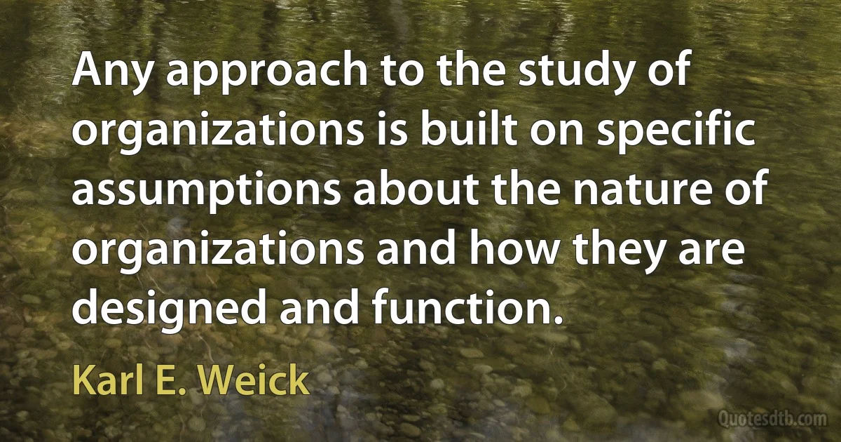 Any approach to the study of organizations is built on specific assumptions about the nature of organizations and how they are designed and function. (Karl E. Weick)