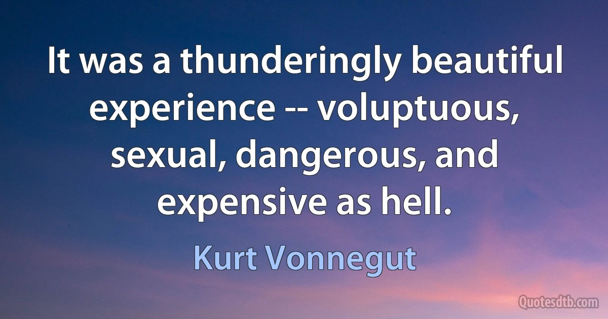 It was a thunderingly beautiful experience -- voluptuous, sexual, dangerous, and expensive as hell. (Kurt Vonnegut)