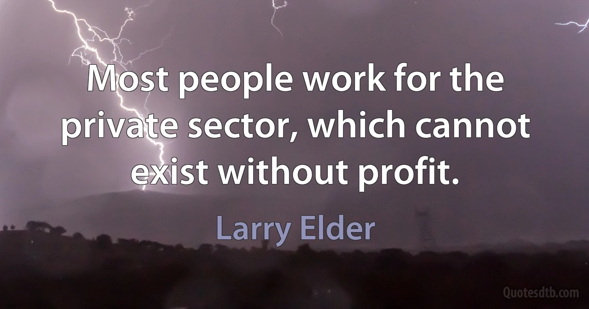 Most people work for the private sector, which cannot exist without profit. (Larry Elder)