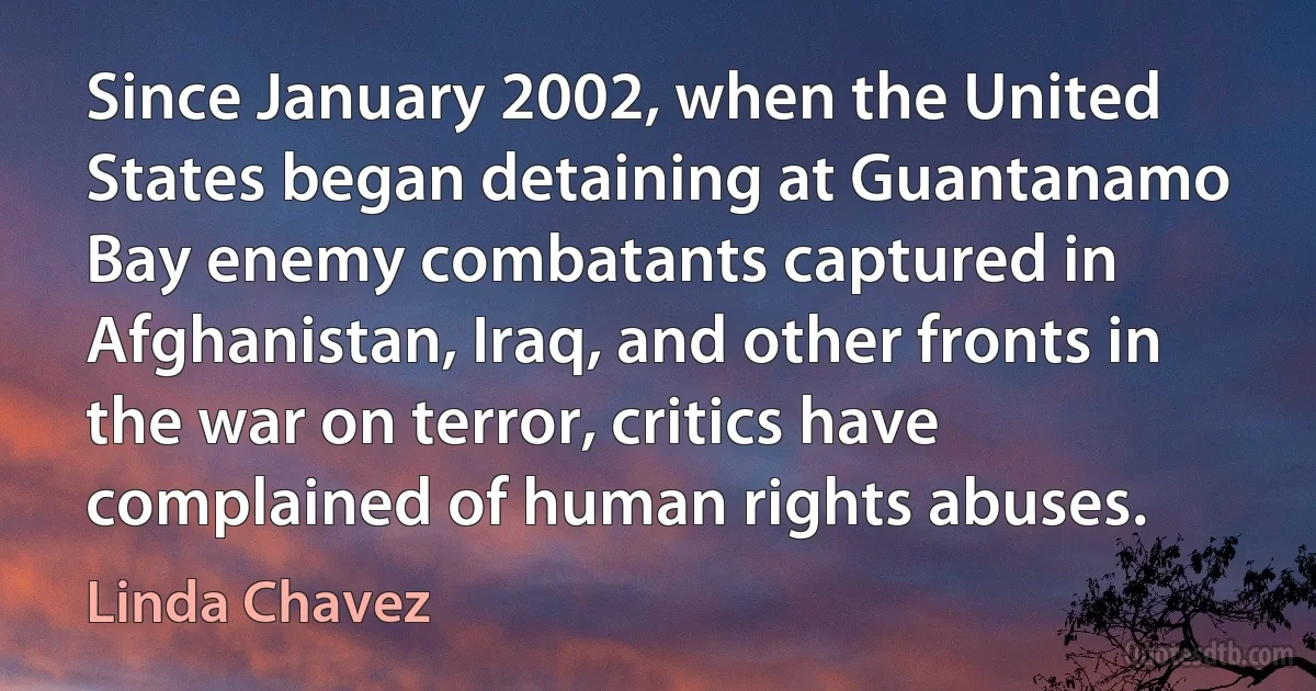 Since January 2002, when the United States began detaining at Guantanamo Bay enemy combatants captured in Afghanistan, Iraq, and other fronts in the war on terror, critics have complained of human rights abuses. (Linda Chavez)