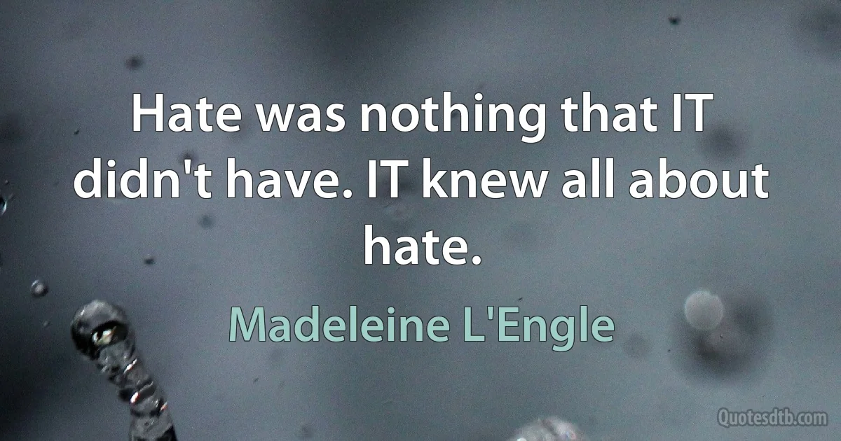 Hate was nothing that IT didn't have. IT knew all about hate. (Madeleine L'Engle)