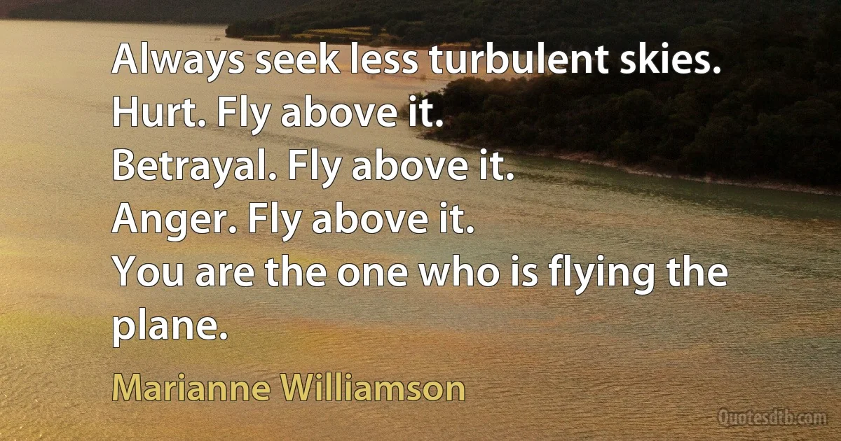 Always seek less turbulent skies.
Hurt. Fly above it.
Betrayal. Fly above it.
Anger. Fly above it.
You are the one who is flying the plane. (Marianne Williamson)