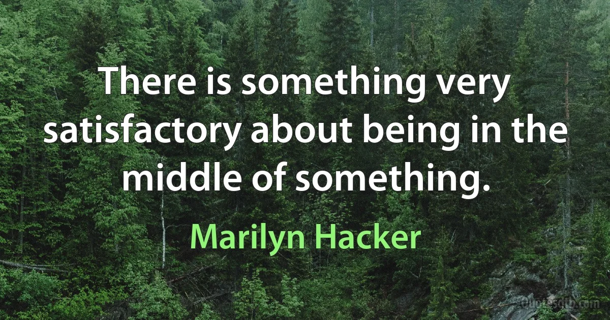 There is something very satisfactory about being in the middle of something. (Marilyn Hacker)