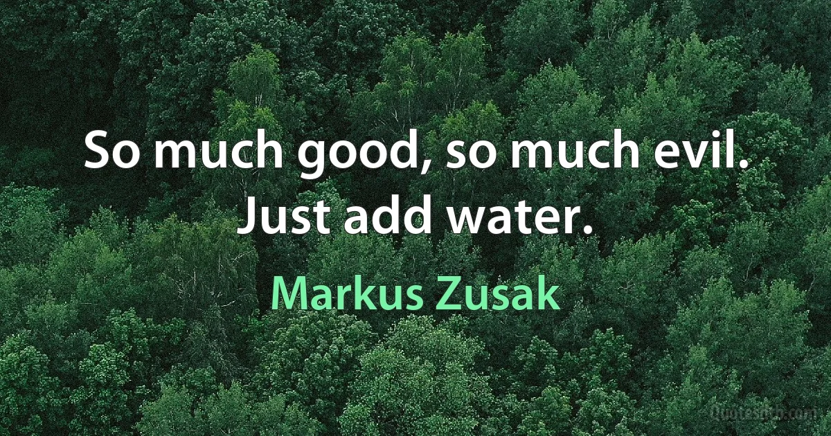 So much good, so much evil. Just add water. (Markus Zusak)