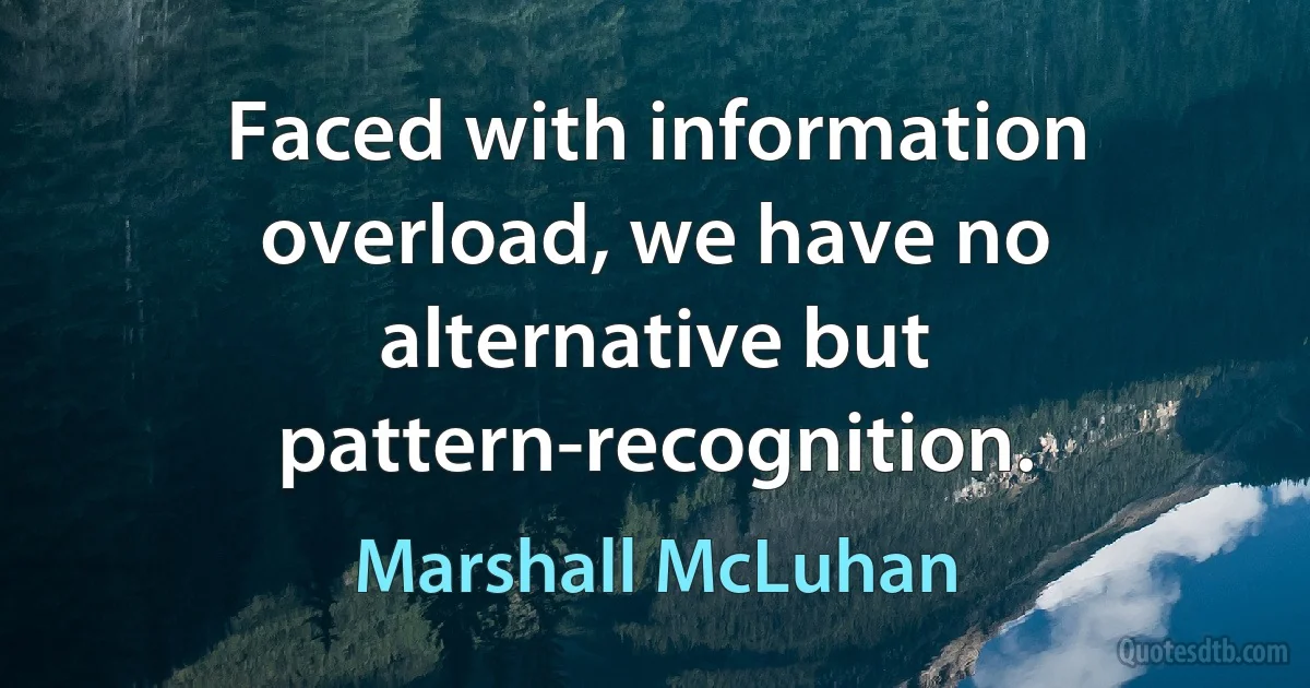 Faced with information overload, we have no alternative but pattern-recognition. (Marshall McLuhan)