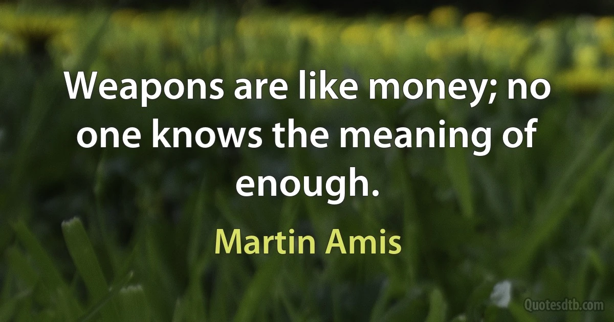 Weapons are like money; no one knows the meaning of enough. (Martin Amis)