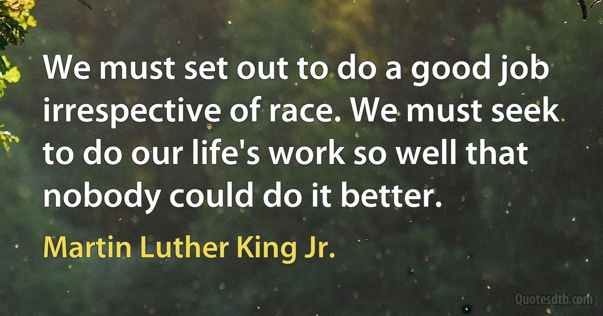 We must set out to do a good job irrespective of race. We must seek to do our life's work so well that nobody could do it better. (Martin Luther King Jr.)