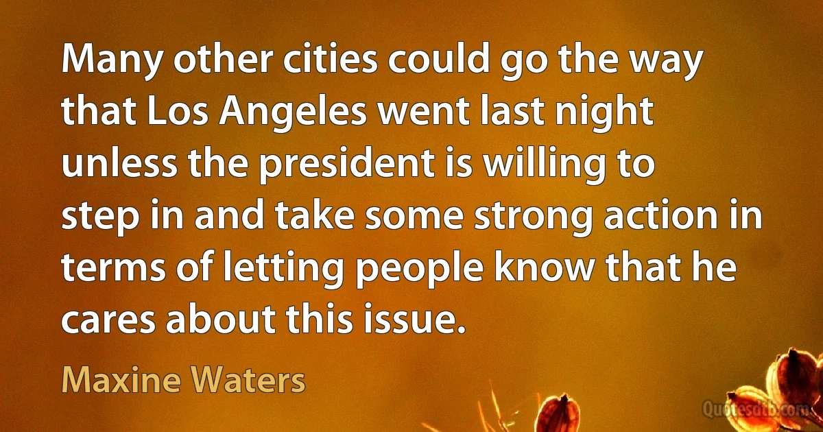 Many other cities could go the way that Los Angeles went last night unless the president is willing to step in and take some strong action in terms of letting people know that he cares about this issue. (Maxine Waters)