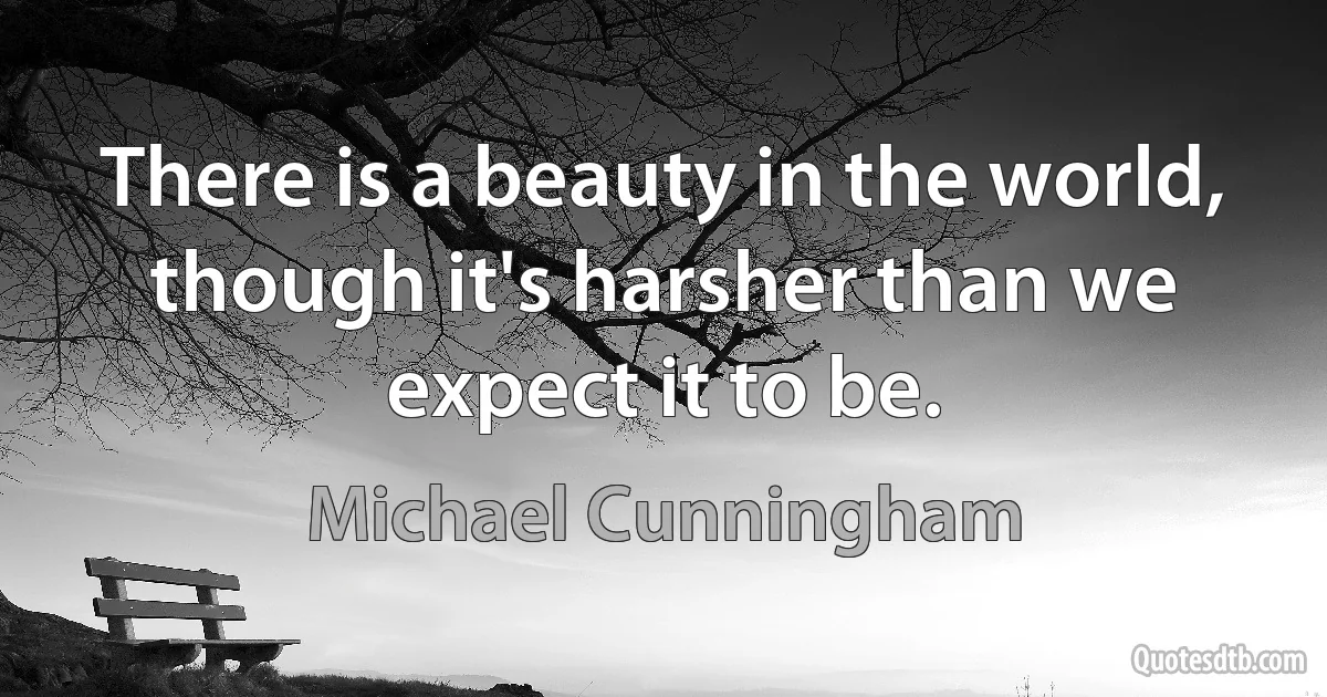 There is a beauty in the world, though it's harsher than we expect it to be. (Michael Cunningham)