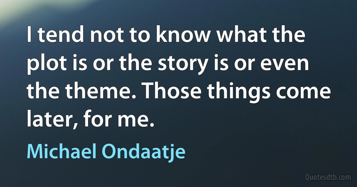 I tend not to know what the plot is or the story is or even the theme. Those things come later, for me. (Michael Ondaatje)