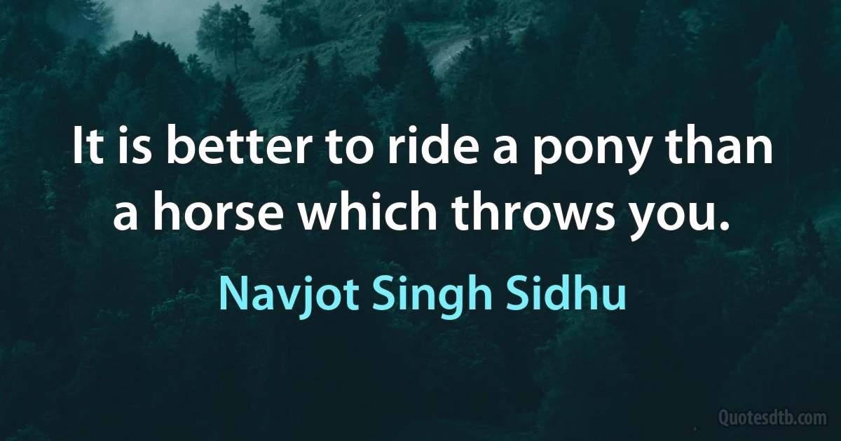 It is better to ride a pony than a horse which throws you. (Navjot Singh Sidhu)