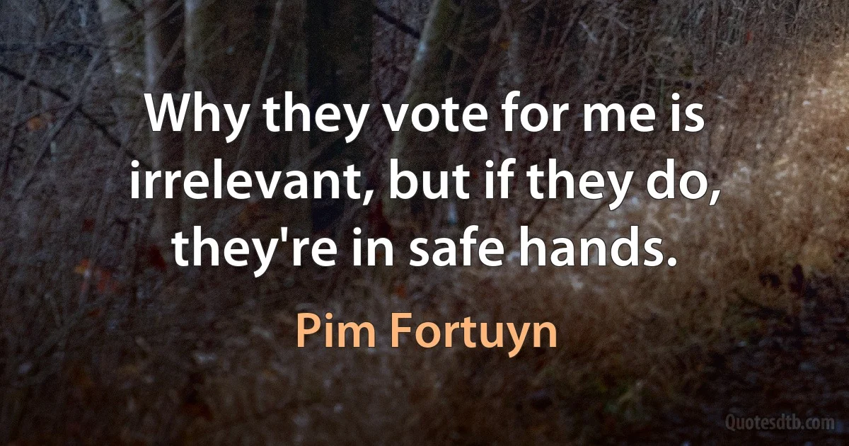 Why they vote for me is irrelevant, but if they do, they're in safe hands. (Pim Fortuyn)