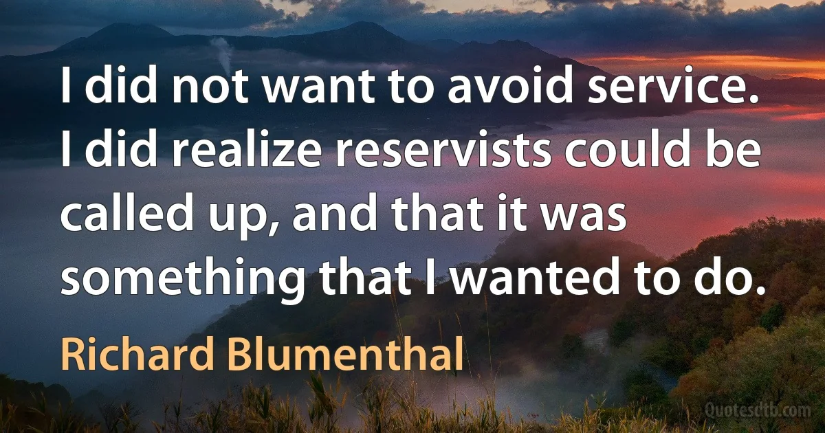 I did not want to avoid service. I did realize reservists could be called up, and that it was something that I wanted to do. (Richard Blumenthal)