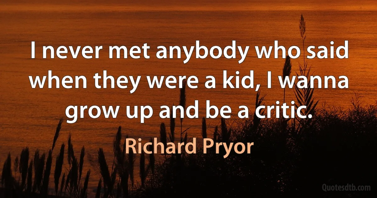 I never met anybody who said when they were a kid, I wanna grow up and be a critic. (Richard Pryor)