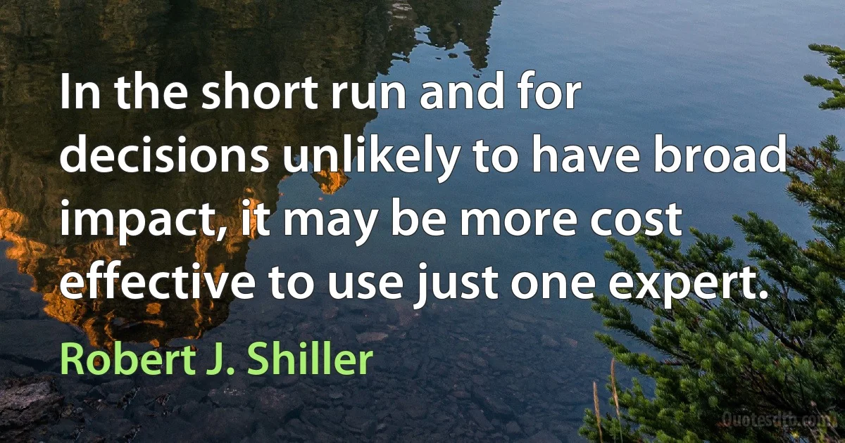 In the short run and for decisions unlikely to have broad impact, it may be more cost effective to use just one expert. (Robert J. Shiller)