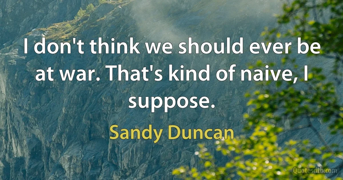 I don't think we should ever be at war. That's kind of naive, I suppose. (Sandy Duncan)