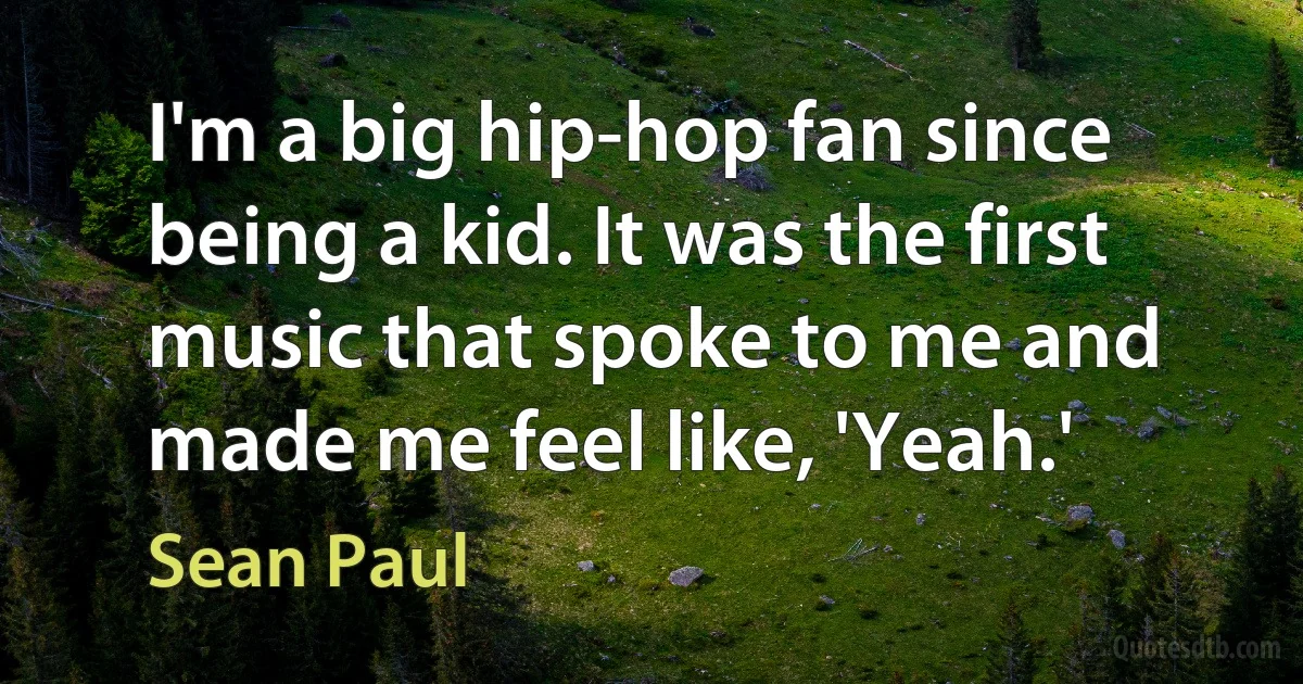 I'm a big hip-hop fan since being a kid. It was the first music that spoke to me and made me feel like, 'Yeah.' (Sean Paul)