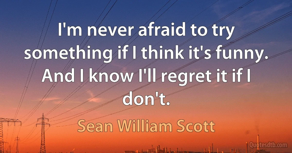 I'm never afraid to try something if I think it's funny. And I know I'll regret it if I don't. (Sean William Scott)