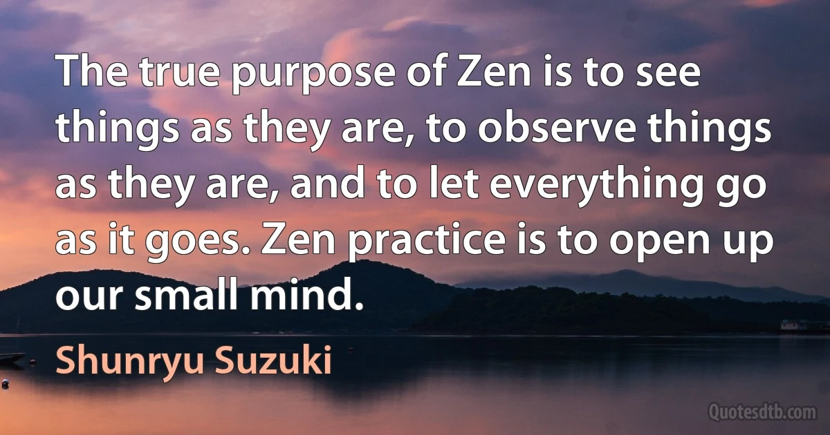 The true purpose of Zen is to see things as they are, to observe things as they are, and to let everything go as it goes. Zen practice is to open up our small mind. (Shunryu Suzuki)