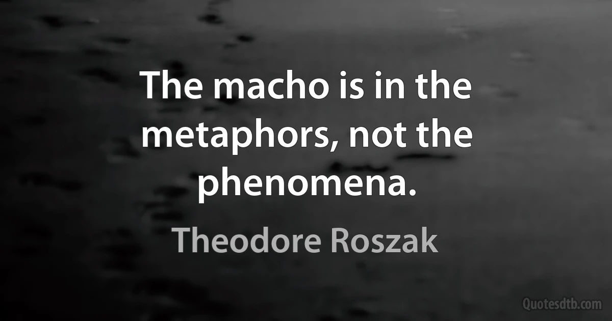 The macho is in the metaphors, not the phenomena. (Theodore Roszak)