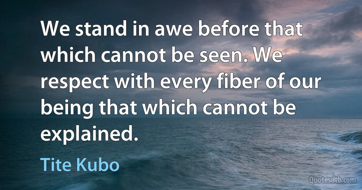 We stand in awe before that which cannot be seen. We respect with every fiber of our being that which cannot be explained. (Tite Kubo)