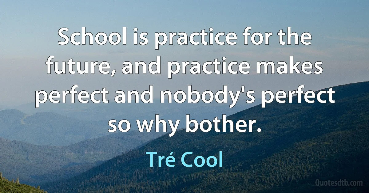 School is practice for the future, and practice makes perfect and nobody's perfect so why bother. (Tré Cool)