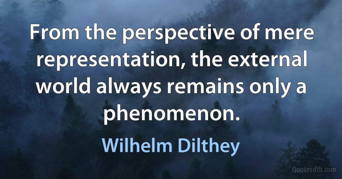 From the perspective of mere representation, the external world always remains only a phenomenon. (Wilhelm Dilthey)