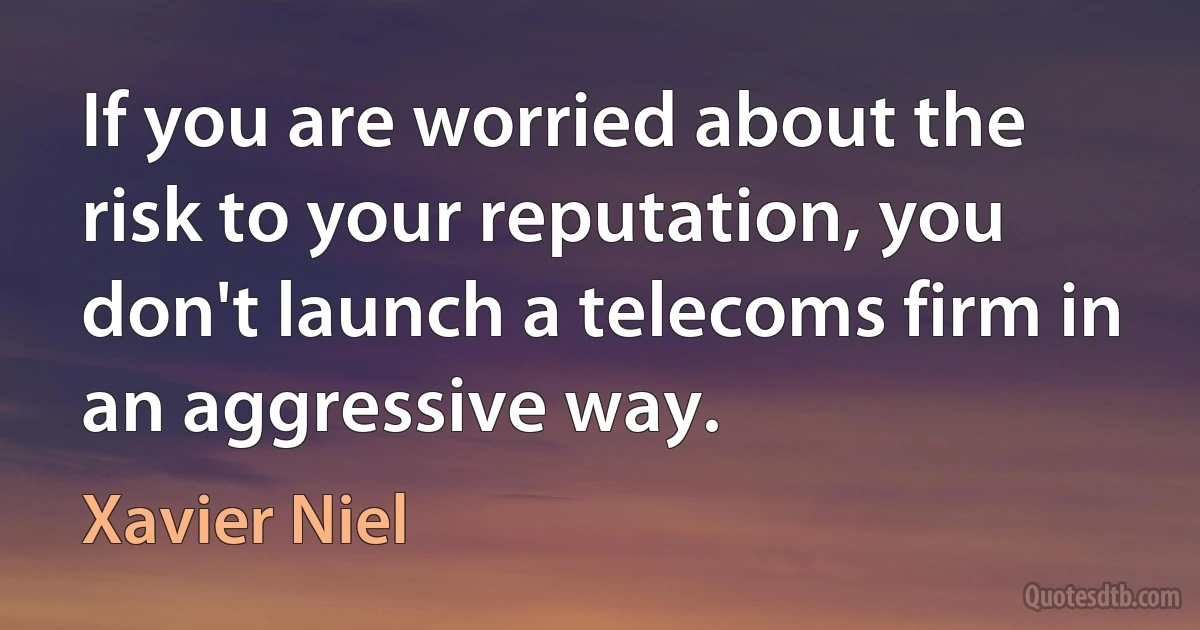 If you are worried about the risk to your reputation, you don't launch a telecoms firm in an aggressive way. (Xavier Niel)