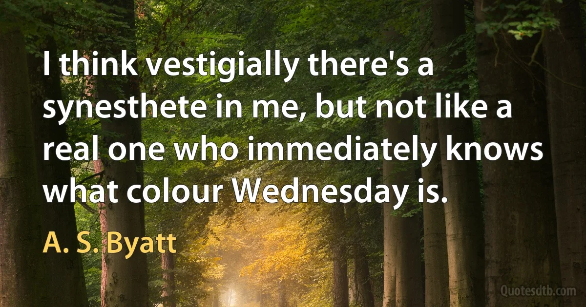 I think vestigially there's a synesthete in me, but not like a real one who immediately knows what colour Wednesday is. (A. S. Byatt)