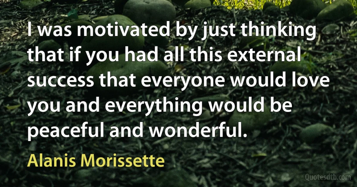 I was motivated by just thinking that if you had all this external success that everyone would love you and everything would be peaceful and wonderful. (Alanis Morissette)