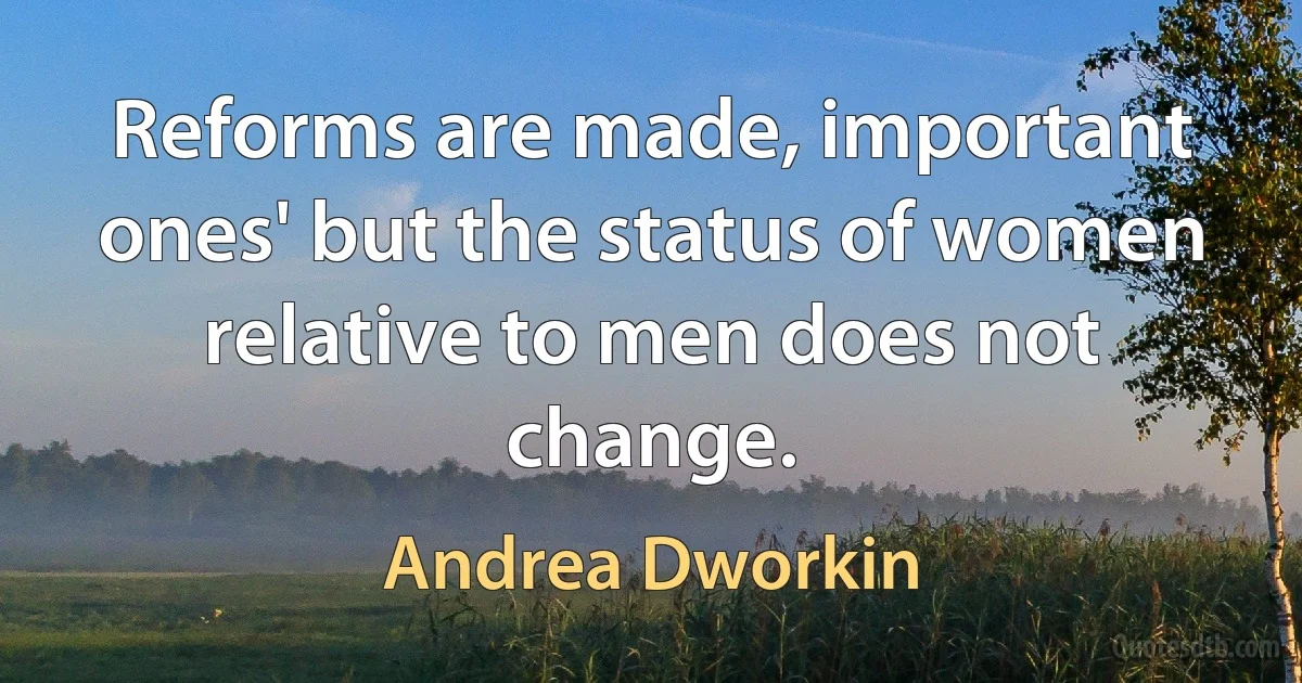 Reforms are made, important ones' but the status of women relative to men does not change. (Andrea Dworkin)