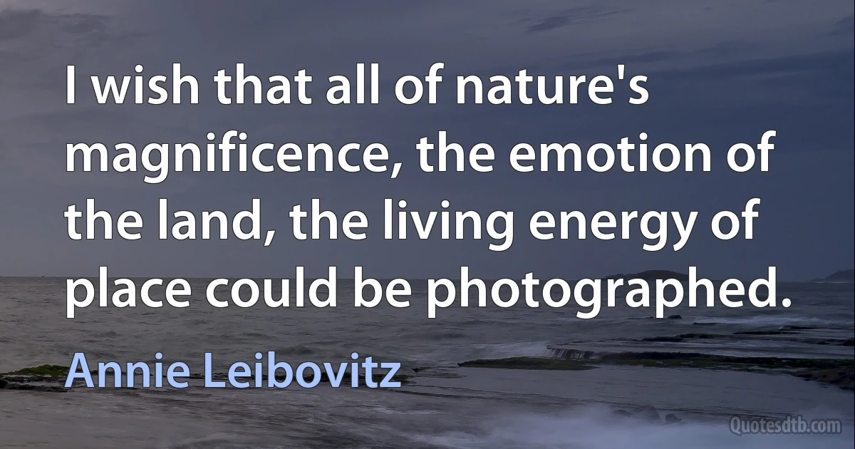 I wish that all of nature's magnificence, the emotion of the land, the living energy of place could be photographed. (Annie Leibovitz)