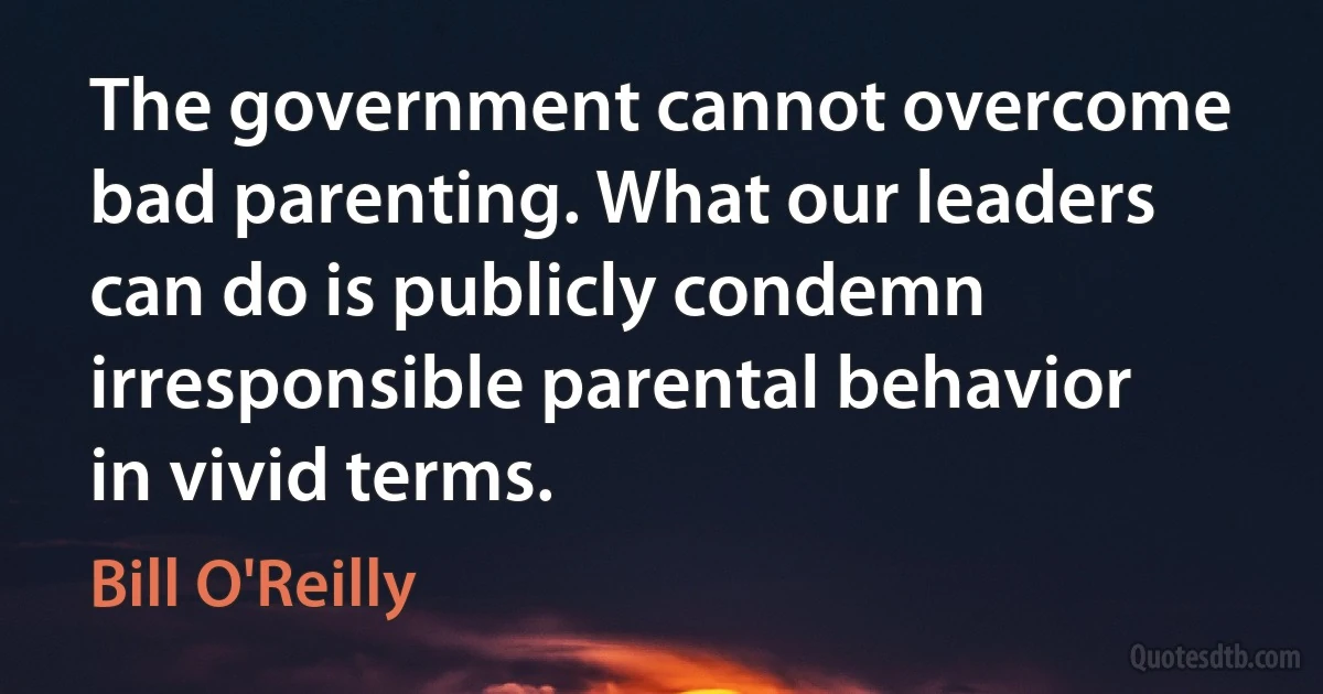 The government cannot overcome bad parenting. What our leaders can do is publicly condemn irresponsible parental behavior in vivid terms. (Bill O'Reilly)