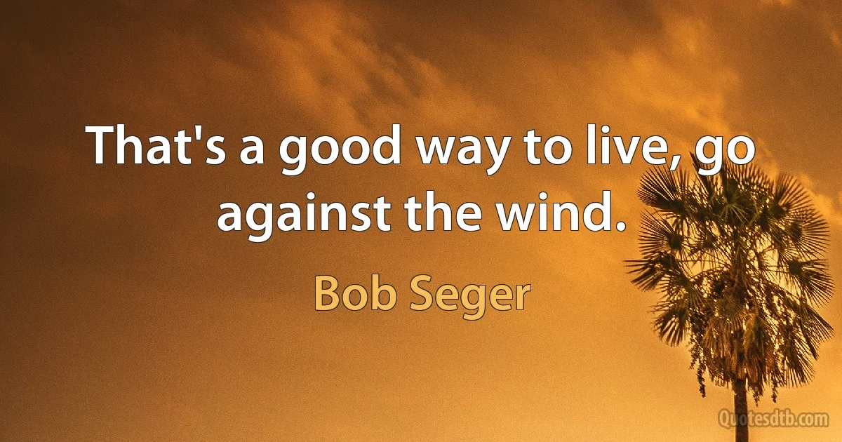 That's a good way to live, go against the wind. (Bob Seger)