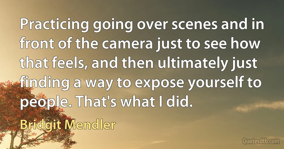 Practicing going over scenes and in front of the camera just to see how that feels, and then ultimately just finding a way to expose yourself to people. That's what I did. (Bridgit Mendler)