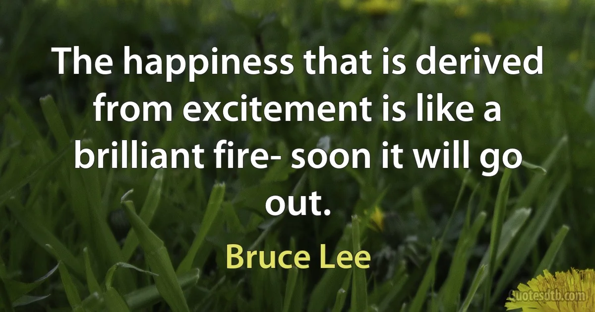 The happiness that is derived from excitement is like a brilliant fire- soon it will go out. (Bruce Lee)