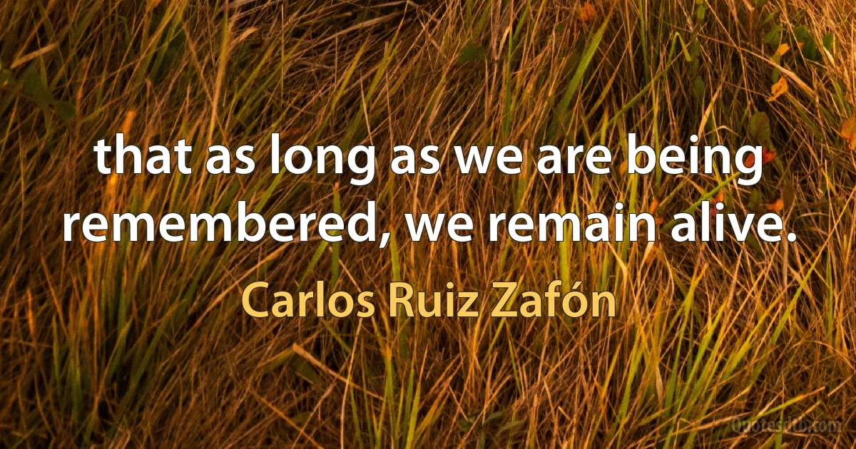 that as long as we are being remembered, we remain alive. (Carlos Ruiz Zafón)