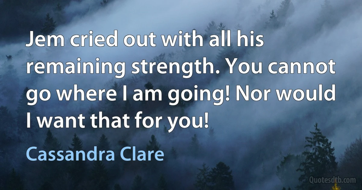 Jem cried out with all his remaining strength. You cannot go where I am going! Nor would I want that for you! (Cassandra Clare)