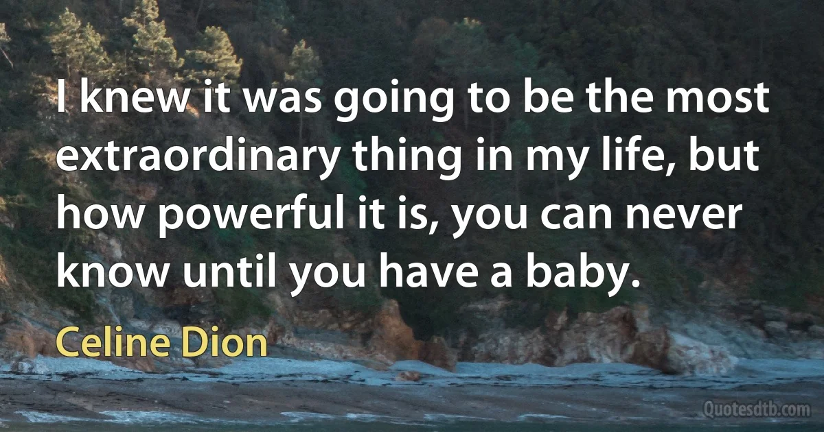 I knew it was going to be the most extraordinary thing in my life, but how powerful it is, you can never know until you have a baby. (Celine Dion)