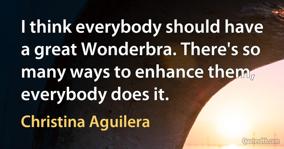 I think everybody should have a great Wonderbra. There's so many ways to enhance them, everybody does it. (Christina Aguilera)