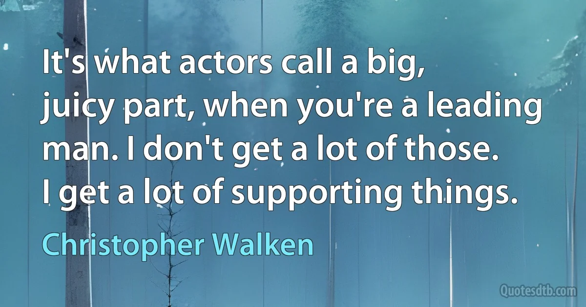 It's what actors call a big, juicy part, when you're a leading man. I don't get a lot of those. I get a lot of supporting things. (Christopher Walken)