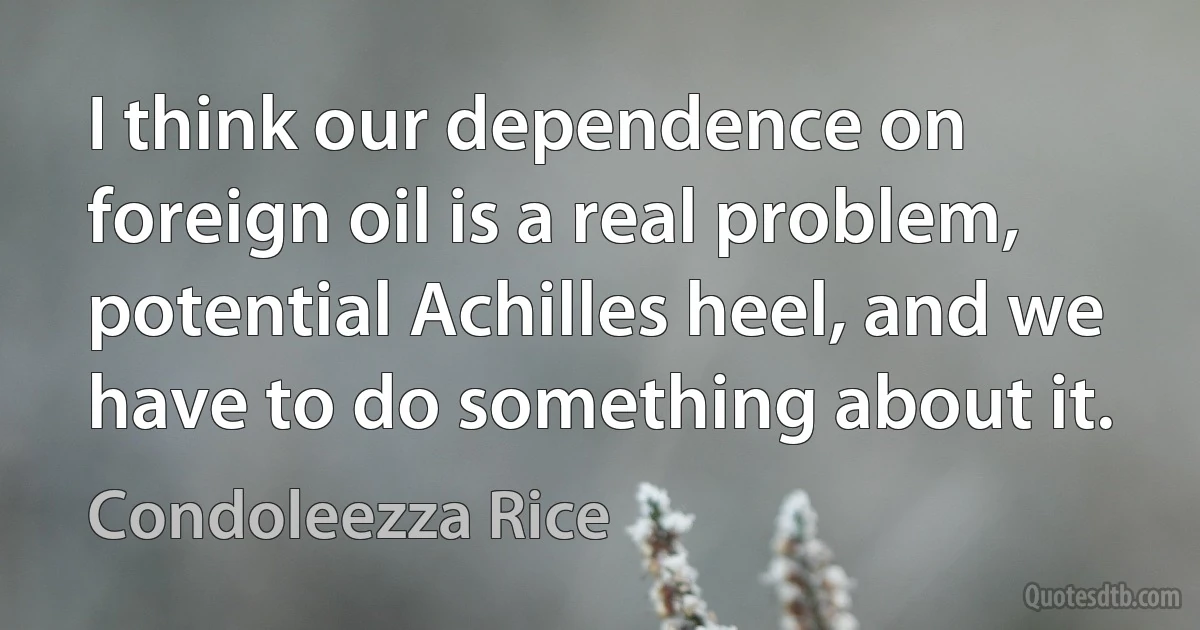 I think our dependence on foreign oil is a real problem, potential Achilles heel, and we have to do something about it. (Condoleezza Rice)