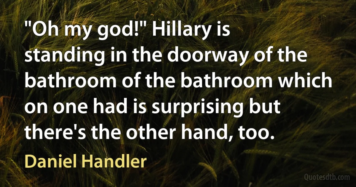 "Oh my god!" Hillary is standing in the doorway of the bathroom of the bathroom which on one had is surprising but there's the other hand, too. (Daniel Handler)