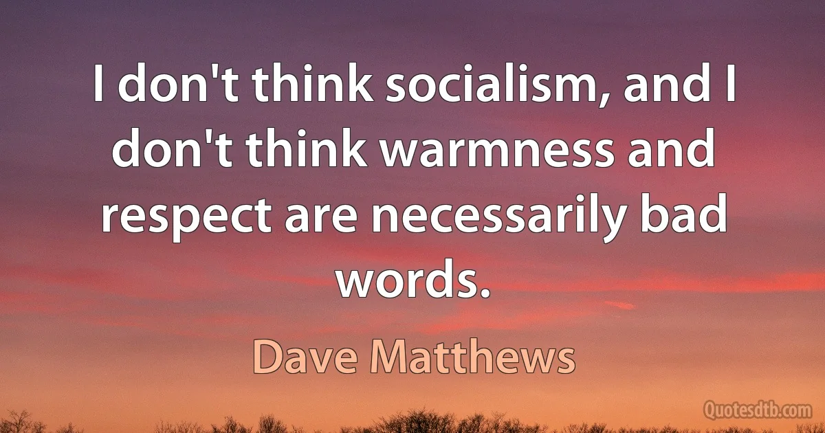 I don't think socialism, and I don't think warmness and respect are necessarily bad words. (Dave Matthews)