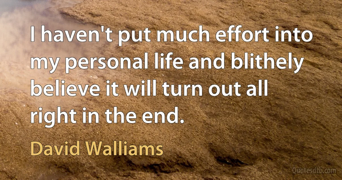 I haven't put much effort into my personal life and blithely believe it will turn out all right in the end. (David Walliams)